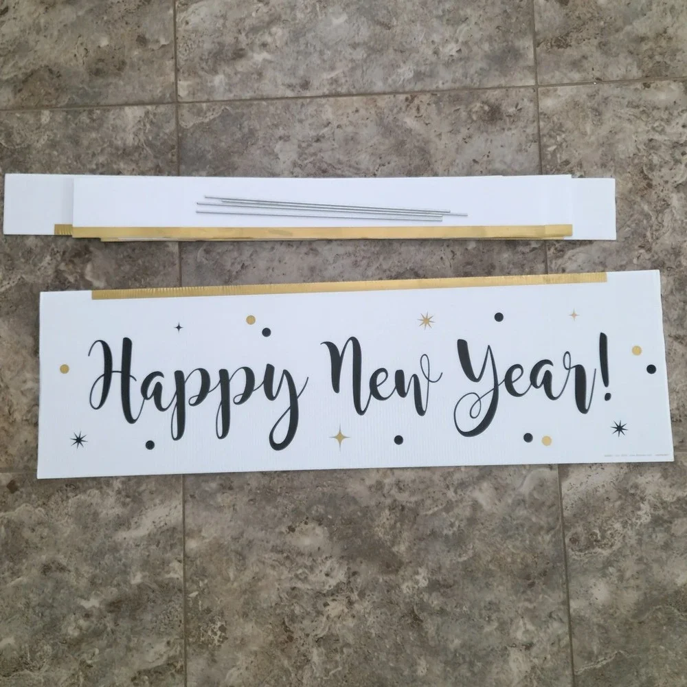 Happy New Year Photo Booth Frame Prop Gold White Black‎ NYE Party Decor 35x30